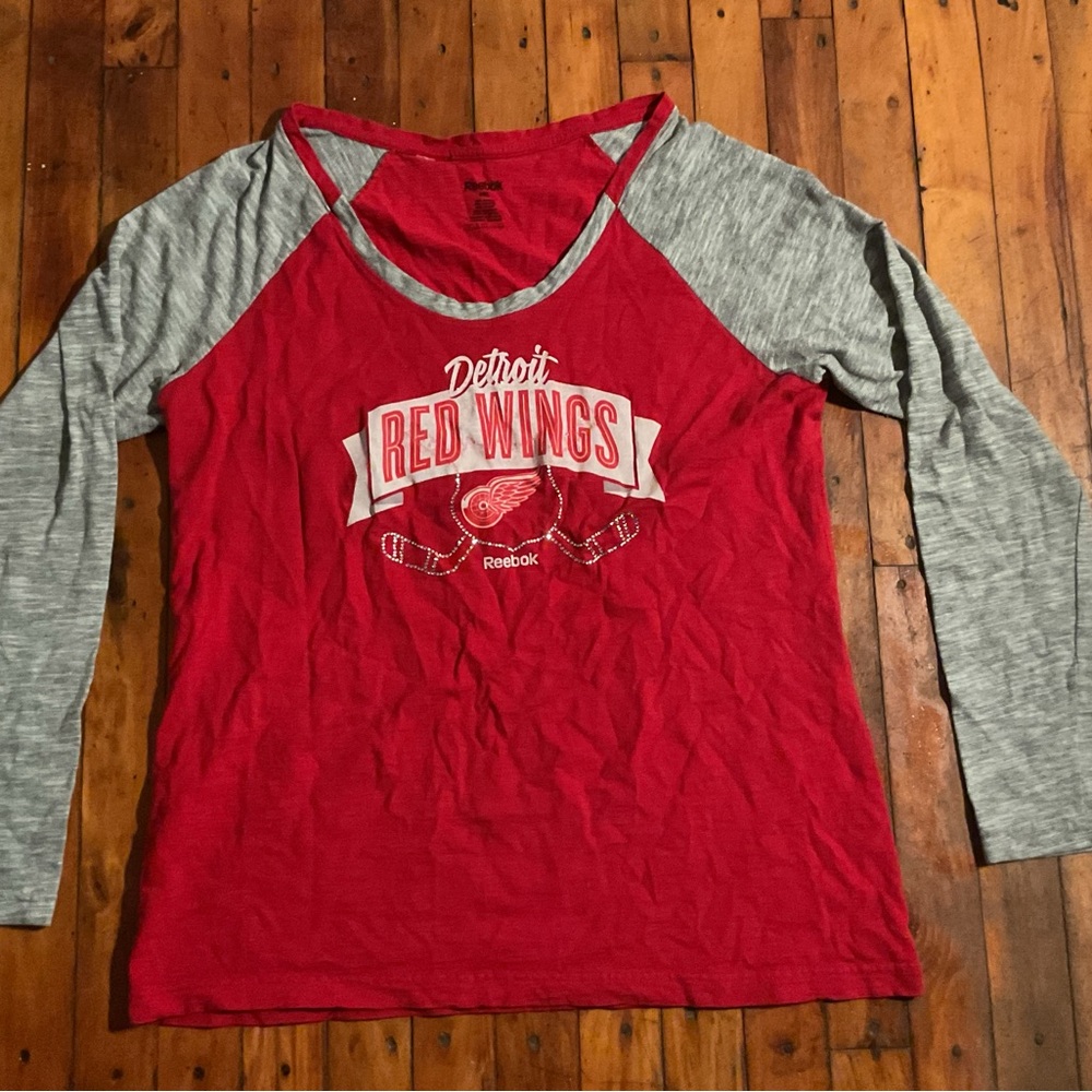 Reebok NHL Womens Detroit Red Wings Hockey Glitter Sparkle Long Sleeve Shirt 2XL